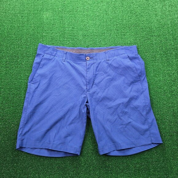 Under Armour Shorts Mens‎ 40 Blue Striped Chino Golf Performance Heatgear Preppy - Picture 1 of 7